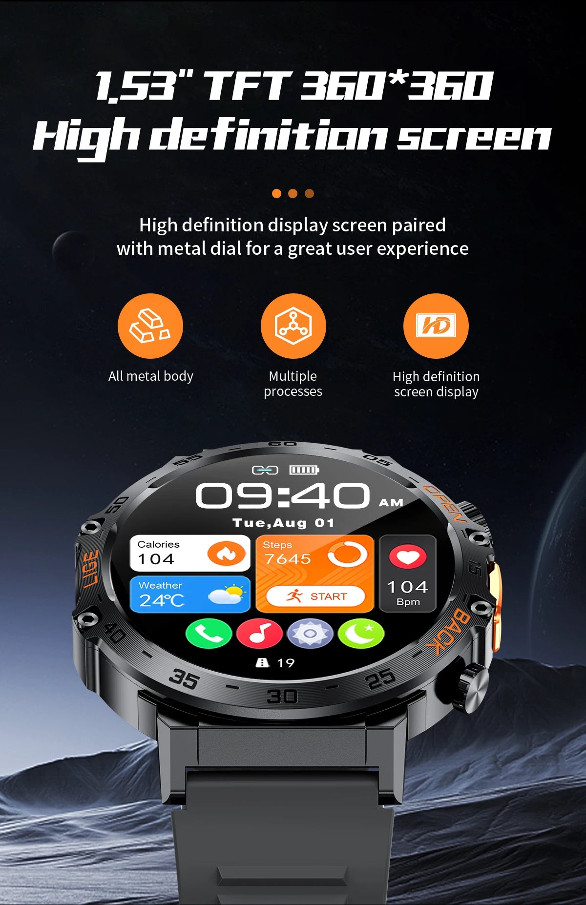 2025 Smart Watch Men 360*360 AMOLED HD Screen Waterproof Sports Fitness Watches Flashlight New Men Smartwatch For Andrio IOS