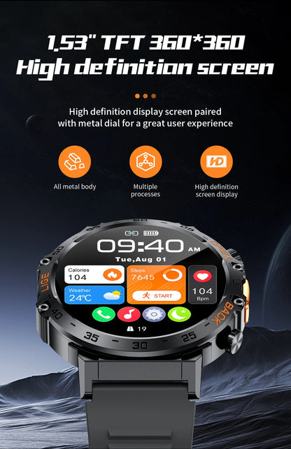 2025 Smart Watch Men 360*360 AMOLED HD Screen Waterproof Sports Fitness Watches Flashlight New Men Smartwatch For Andrio IOS