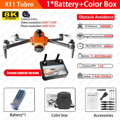 K11 Tubro Professional Drone With 8K Camera 3-Axis Gimbal Obstacle Avoidance Touch Screen FPV Drone Brushless GPS RC Quadcopter