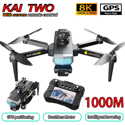 KAI TWO RC Professional Drone 8K HD Dual lens Camera 360°Obstacle avoidance Brushless With screen Three-axis aircraft Drone Toys