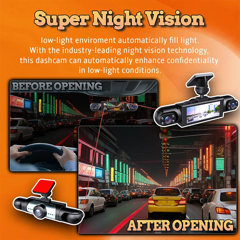 Dash Cam for Car 3/4 Channels Video Recorder 1080P Car DVR  Front inside Rotatable and Rear View Night Vision Car accessory
