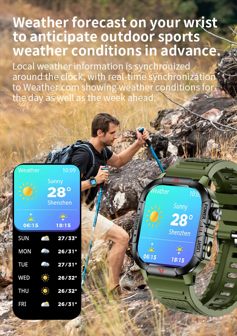 LIGE Smart Watch LED Flashlight Men Waterproof Watches 2.01-inch HD Screen Health Bracelet Military Outdoor Sport Smartwatch Man