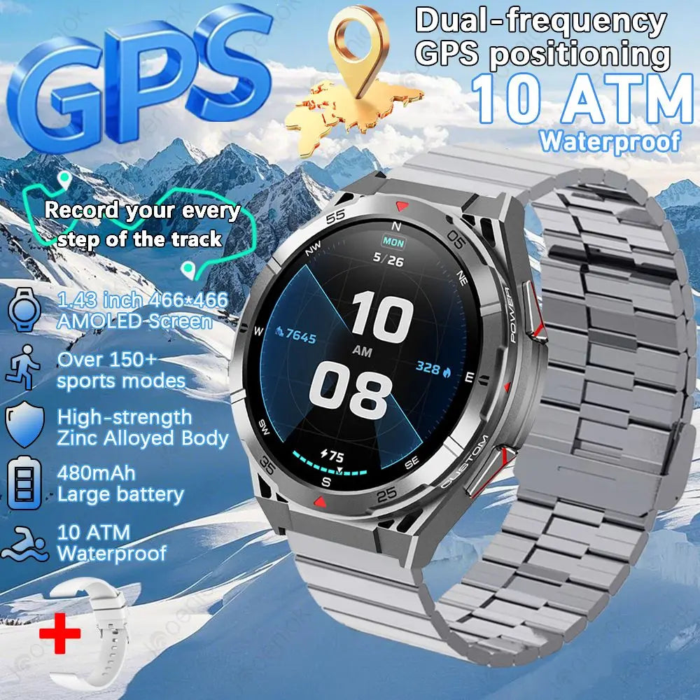 GPS Smartwatch Men 1.43" AMOLED 10ATM Waterproof Bluetooth HD Call Compass Altitude Barometer Multi Sport Mode Smart Watch