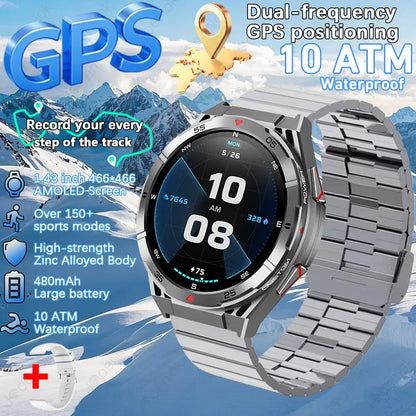 GPS Smartwatch Men 1.43" AMOLED 10ATM Waterproof Bluetooth HD Call Compass Altitude Barometer Multi Sport Mode Smart Watch
