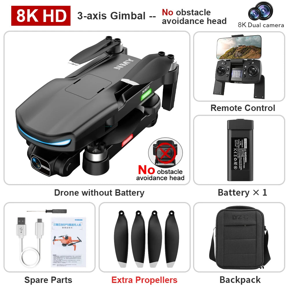 New N800 Pro2 GPS Drone Professional 8K HD Camera With Obstacle Avoidance 3-Axis Gimbal Brushless 5G WIFI FPV RC Dron Quadcopter