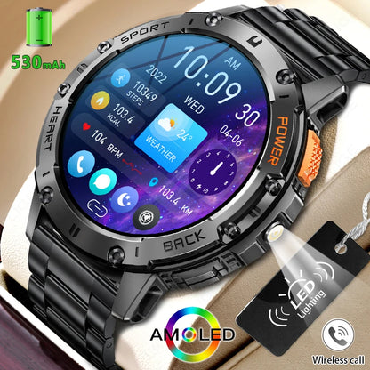 LIGE New AMOLED Smart Watch Men with Flashlight Sports Waterproof Fitness Tracker Bluetooth Call Smartwatch Man For Android ios