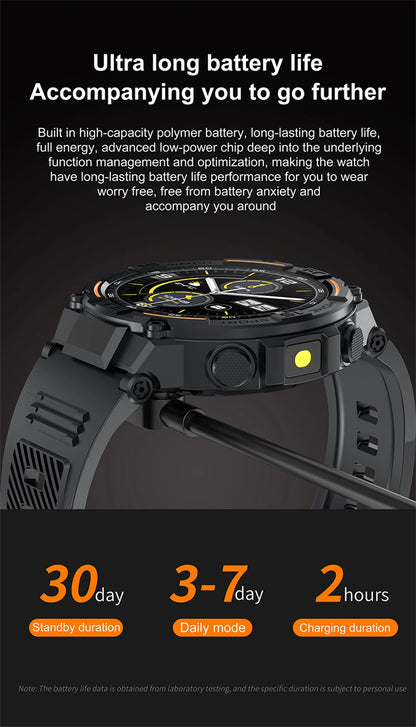 Outdoor Smart Watch with Flashlight Male Sports Fitness Waterproof Watch 24 Hours Heart Rate Monitor Bluetooth Call Smartwatch