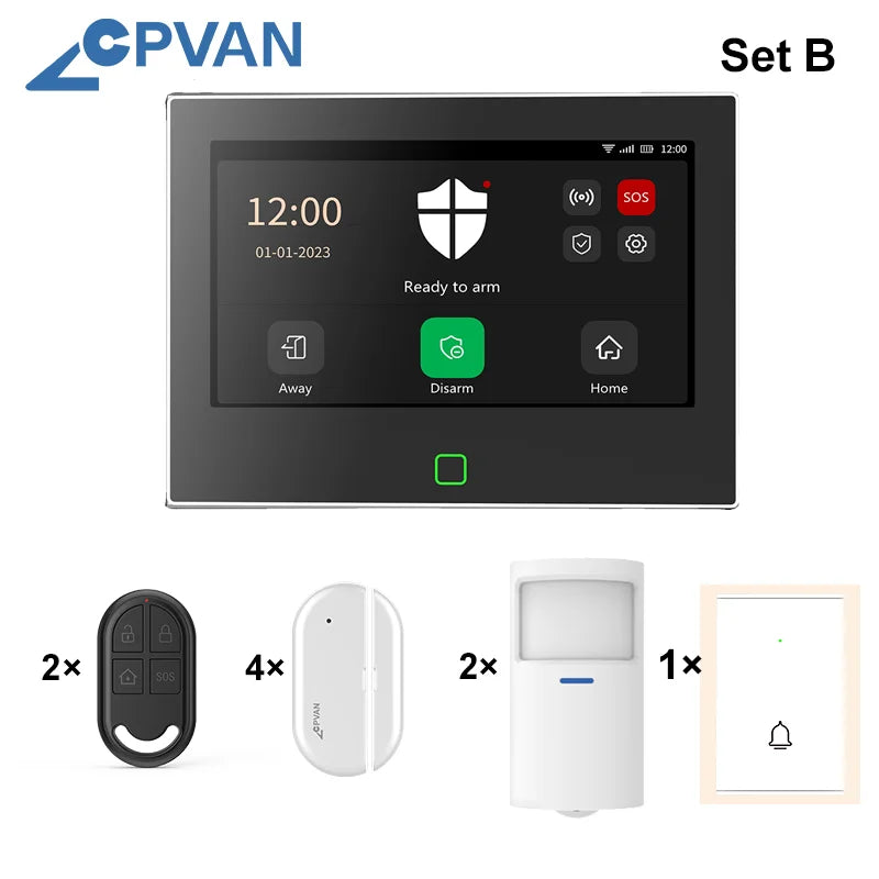 CPVAN Tuya smart Home Alarm System Wireless WiFi 4G 7 inch panel for Home burglar Security Protection Alarm Kit DIY Accessories