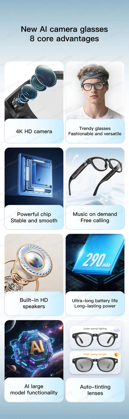 New Smart Glasses 2025 Recording Videos 800W Camera AI Photo Recognition Answer Translation Charging Lens BT Music Smartglasses