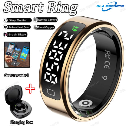 New Smart Ring Men Women Display Screen Gesture Swipe Video Smartring Waterproof Heart Rate Sleep Monitor Rings For Android IOS