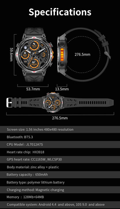 2025 Best seller Military AMOLED HD SmartWatch GPS Compass 10ATM Waterproof Tactics 170+Sport BT call SmartWatch 650Mah Battery