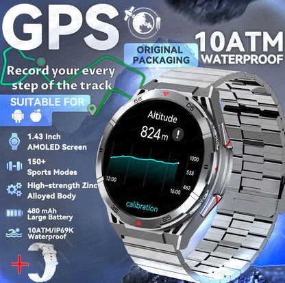 New Outdoor Built-in GPS Smart Watch Men 1.43'' AMOLED Display Compass 3ATM Waterproof Swimming Grade Bluetooth Call Smartwatch