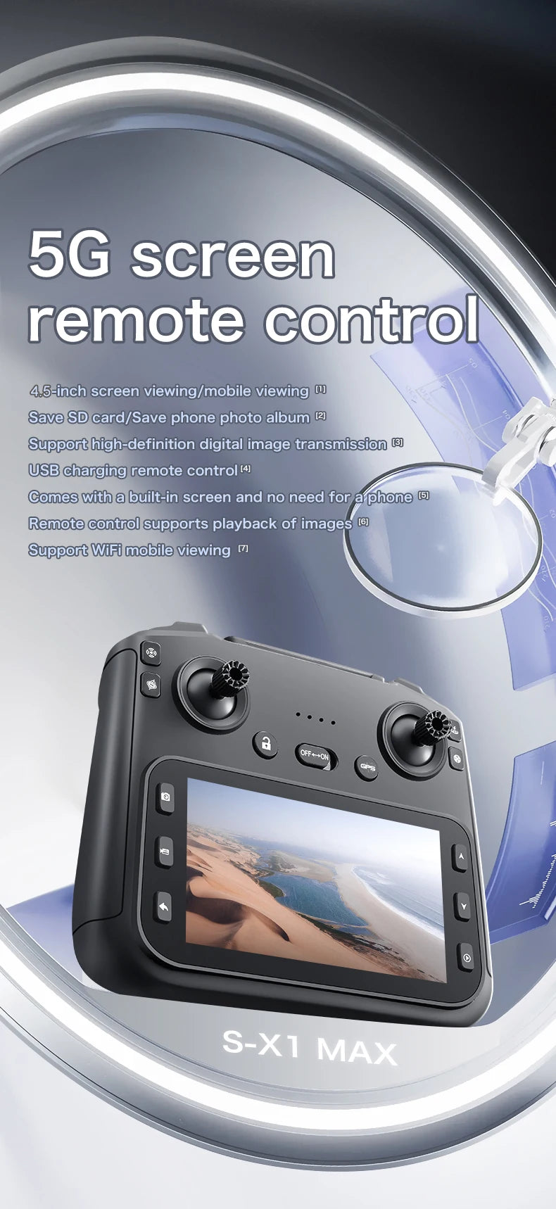 S-X1 GPS Drone Professional 3-Axis Gimbal 5G WIFI 4K Camera RC FPV Drone with Screen 5KM Digital Image Transmission Aerial UAV