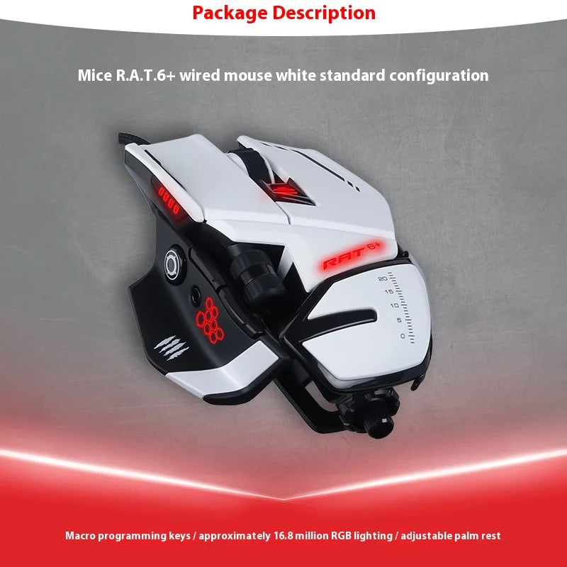 MeiJiaLion RAT6+ Wired Mechanical Gaming Mouse With Weight RGB Computer Esports Mouse Controller Black And White For Gamers