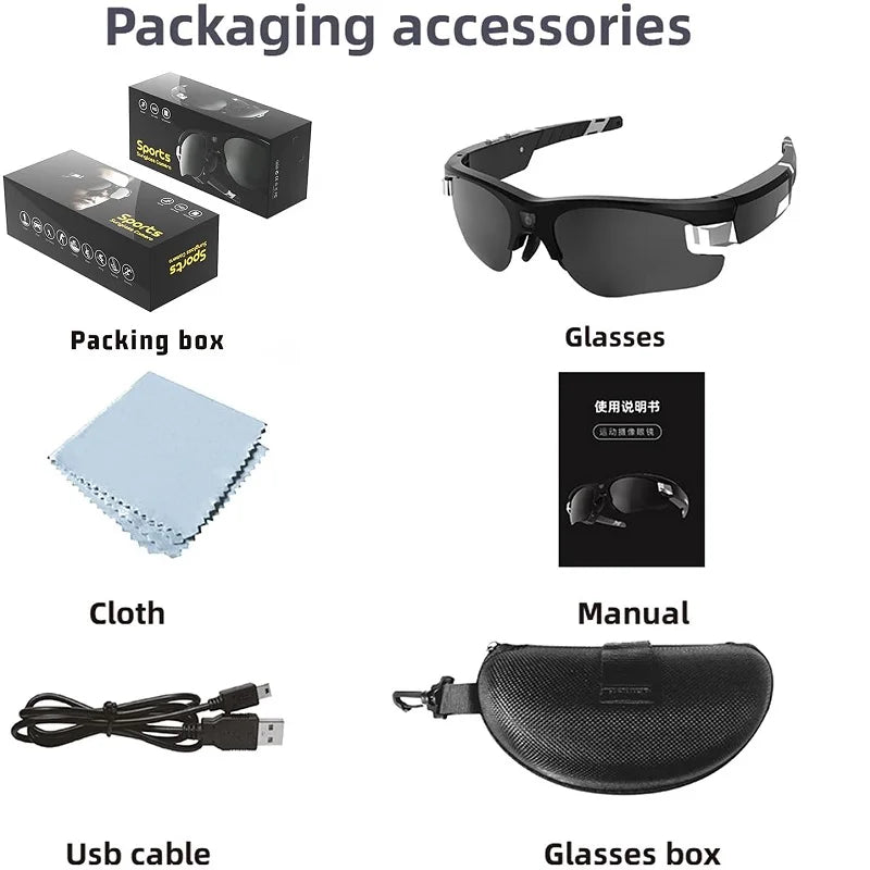 FHD Sports Video Recorder Glasses Mini Action Camera Portable Smart Cam Sunglasses Wearable Bodycam  Driving Bike Riding Outdoor