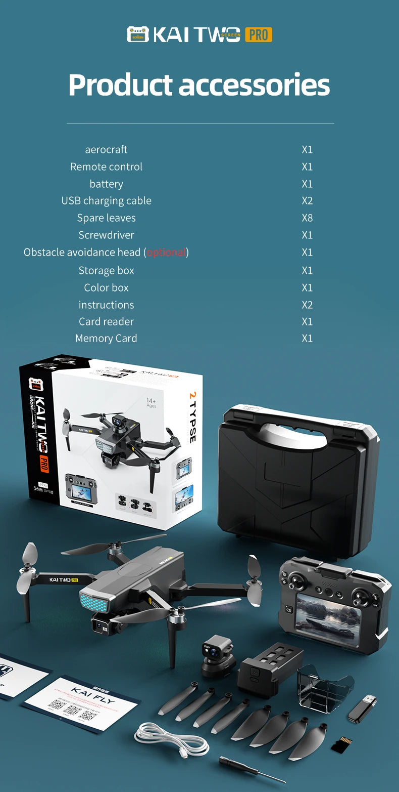 2025 KAITWO three-axis gimbal 5.6-inch touchscreen version with all-round laser obstacle avoidance, GPS optical flow positioning