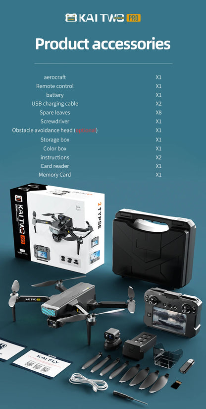 2025 KAITWO three-axis gimbal 5.6-inch touchscreen version with all-round laser obstacle avoidance, GPS optical flow positioning