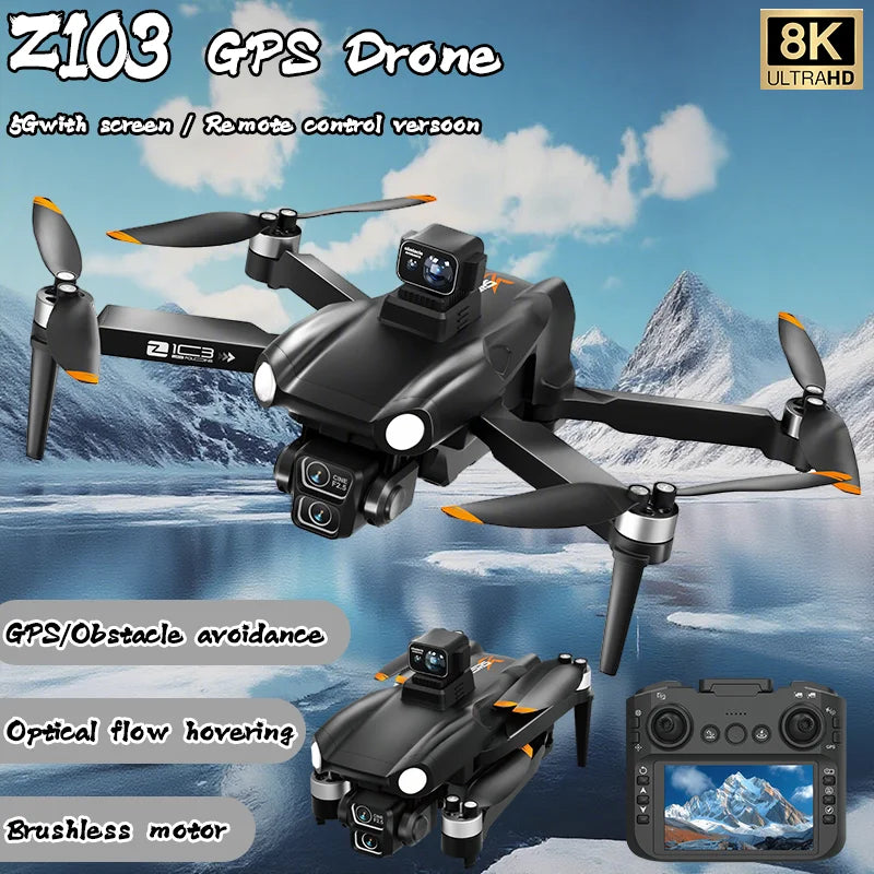 Z103 Pro MAX GPS Drone 8K Professional HD Dual Camera With Screen 5G WIFI Laser Obstacle Avoidance Brushless Rc Quadcopter Drone