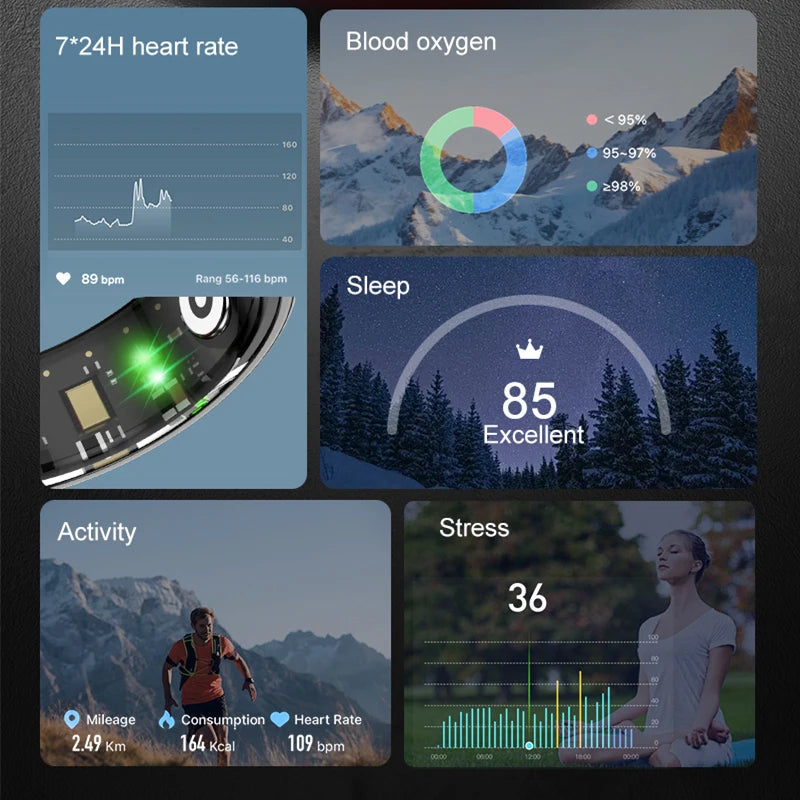 R04 Smart Ring for Men Women 5ATM Waterproof With Charging Case Health and Sleep Monitor Ring Multi-sport Mode Camera Control