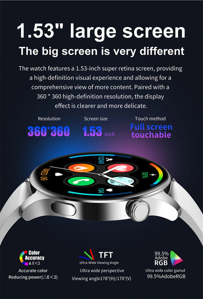 2025 New Watch 3 Smart Watch Men 1.53 Inch HD Screen GPS Fitness tracker Bluetooth Call Health IP67 Waterproof Smartwatch Man