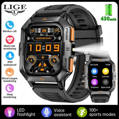 LIGE Outdoor Smart Watch For Men Women‘s Health 2.01’’ HD Screen 430mAh Battery LED Flashlight Waterproof Sports Smartwatches