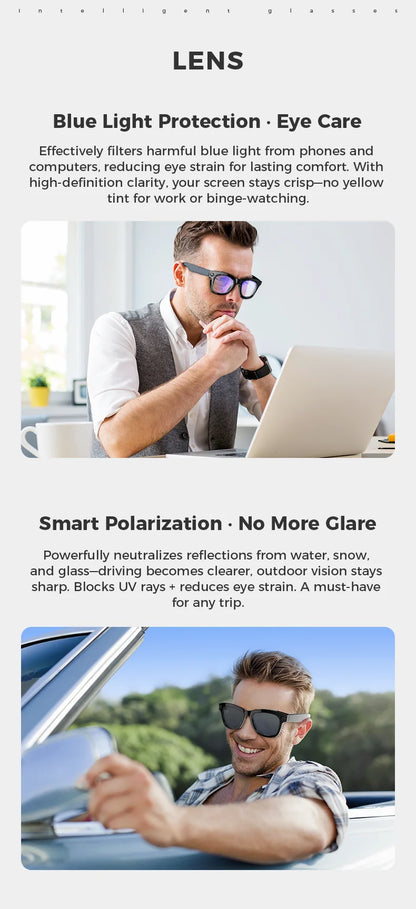 2025 New 800w HD Smart Glasses UV Protective Voice Assistant Touch Control Hands-Free Sound Surround Local Music Smart Glasses
