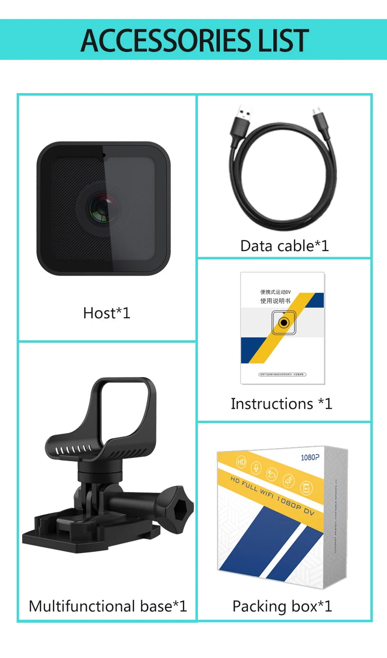 1080P HD Portable Sports Mini Camera with Hotspot WiFi Waterproof Camera, Motorcycle and Bike Camera Anti Shake Outdoor Sports