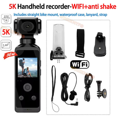 NEW 5K Outdoor Sports Camera 270°Pocket Action Body Cam Helmet Motorcycle Bike Mini Filming Video Recorder Diving Shooting
