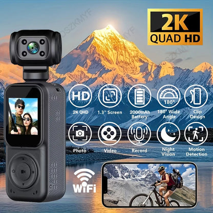 1440P QHD Display 2K Handheld Sports Pocket Camera 270° Rotatable WIFI Control Video Recorder WIFI Control Motion Camera
