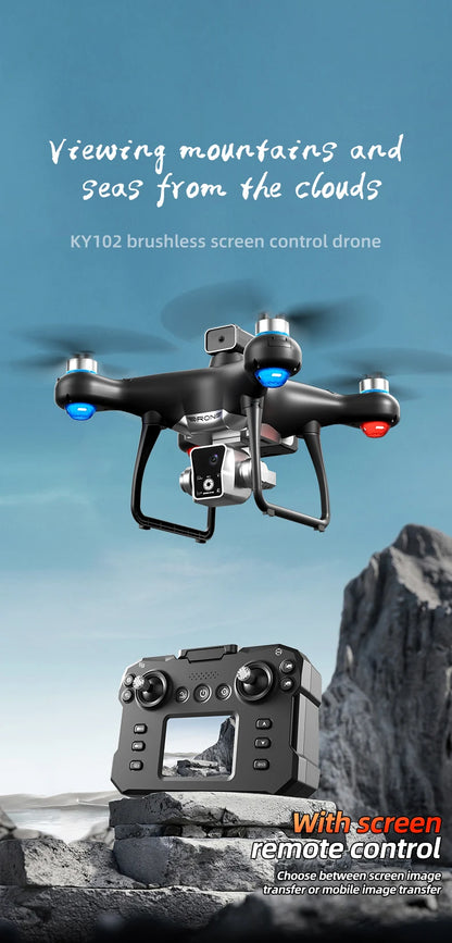 KY102 Drone 4K Remote Control Wizard with Screen Brushless Motor Optical Streaming Electric Lens HD Aerial Photography rc dron