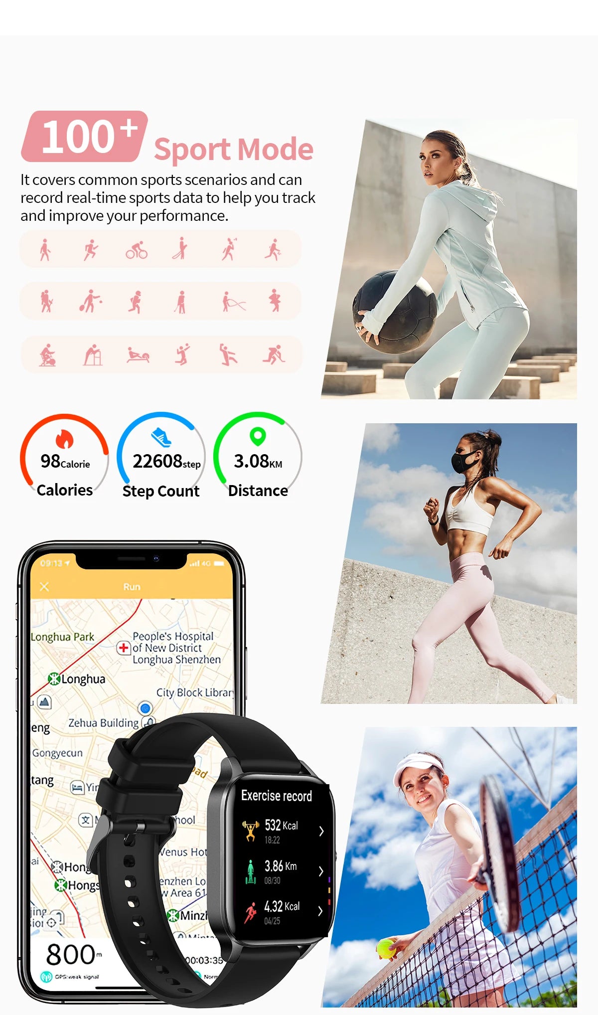 Fashion Smart Watch Men Women 1.85” HD Screen Custom Watch Face Health Monitor Women’s Watch Bluetooth Call Sports Smartwatches