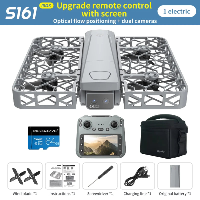 Original Mini Drone Flying Camera S161 RC Dron 8K HD Aerial Photography Pocket UAV with Screen Control Brushless Full Enclosure