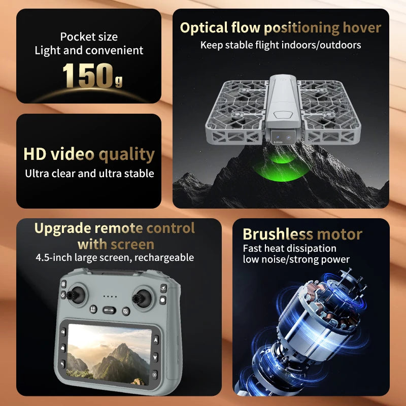 Original Mini Drone Flying Camera S161 RC Dron 8K HD Aerial Photography Pocket UAV with Screen Control Brushless Full Enclosure