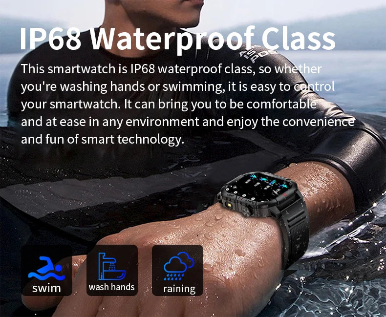 LIGE Smart Watch LED Flashlight Men Waterproof Watches 2.01-inch HD Screen Health Bracelet Military Outdoor Sport Smartwatch Man