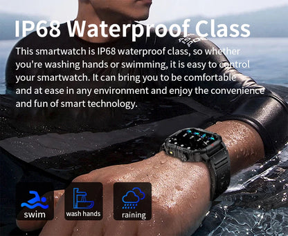 LIGE Smart Watch LED Flashlight Men Waterproof Watches 2.01-inch HD Screen Health Bracelet Military Outdoor Sport Smartwatch Man