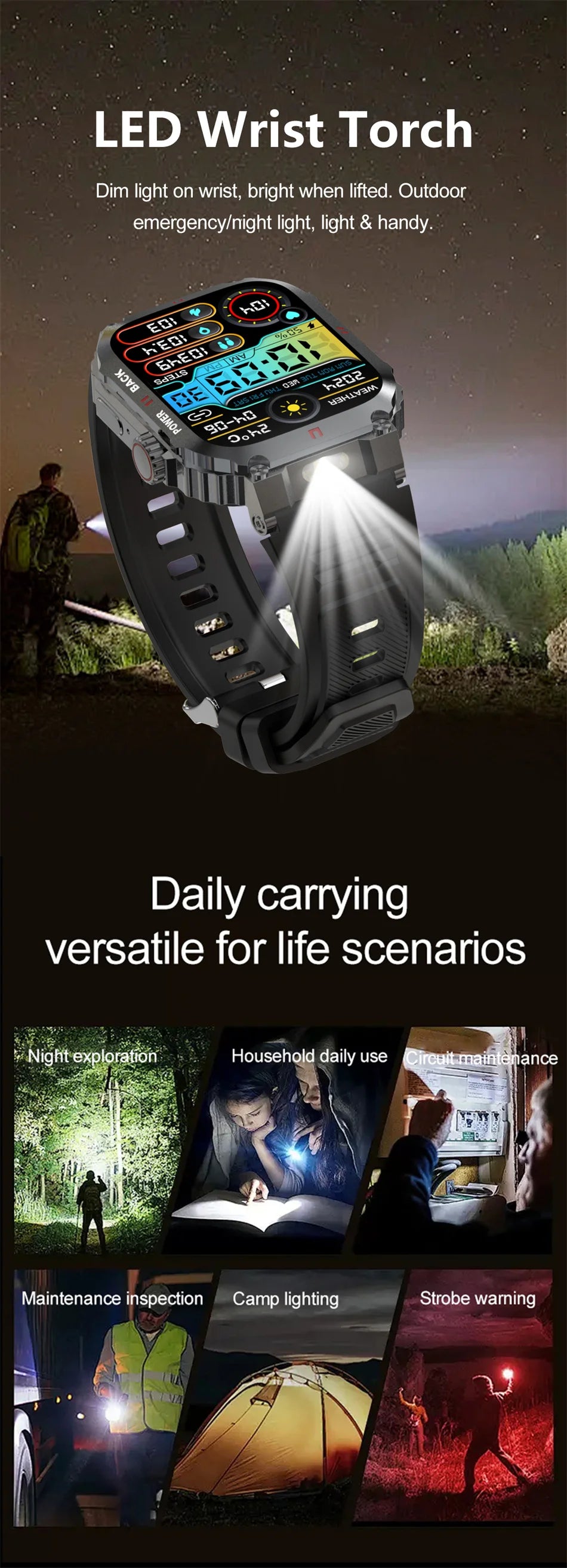 Men's Outdoor Sports Bluetooth Call Smart Watch 1.91 Inch Full Screen Touch Flashlight 110+ Sport Mode Smartwatch 2025 New