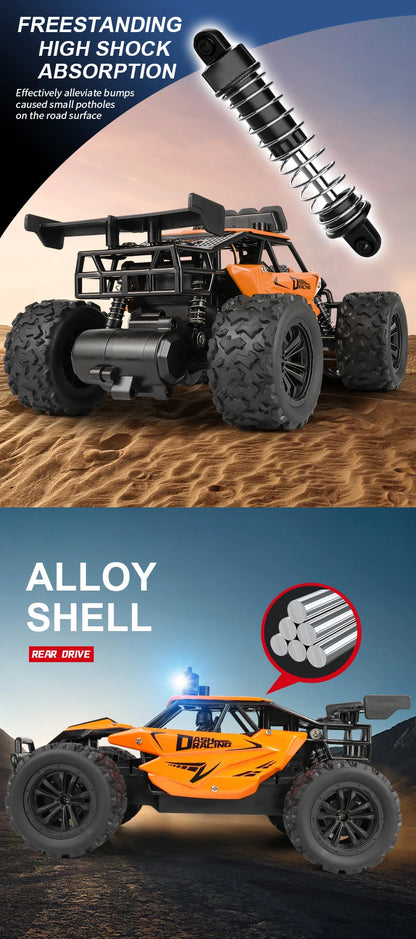 RC Alloy Car 1:16 Scale 2WD Off-Road Remote Control Car with LED Lights And 20KM/H High Speed For Kids Boys Girls Gifts Toys