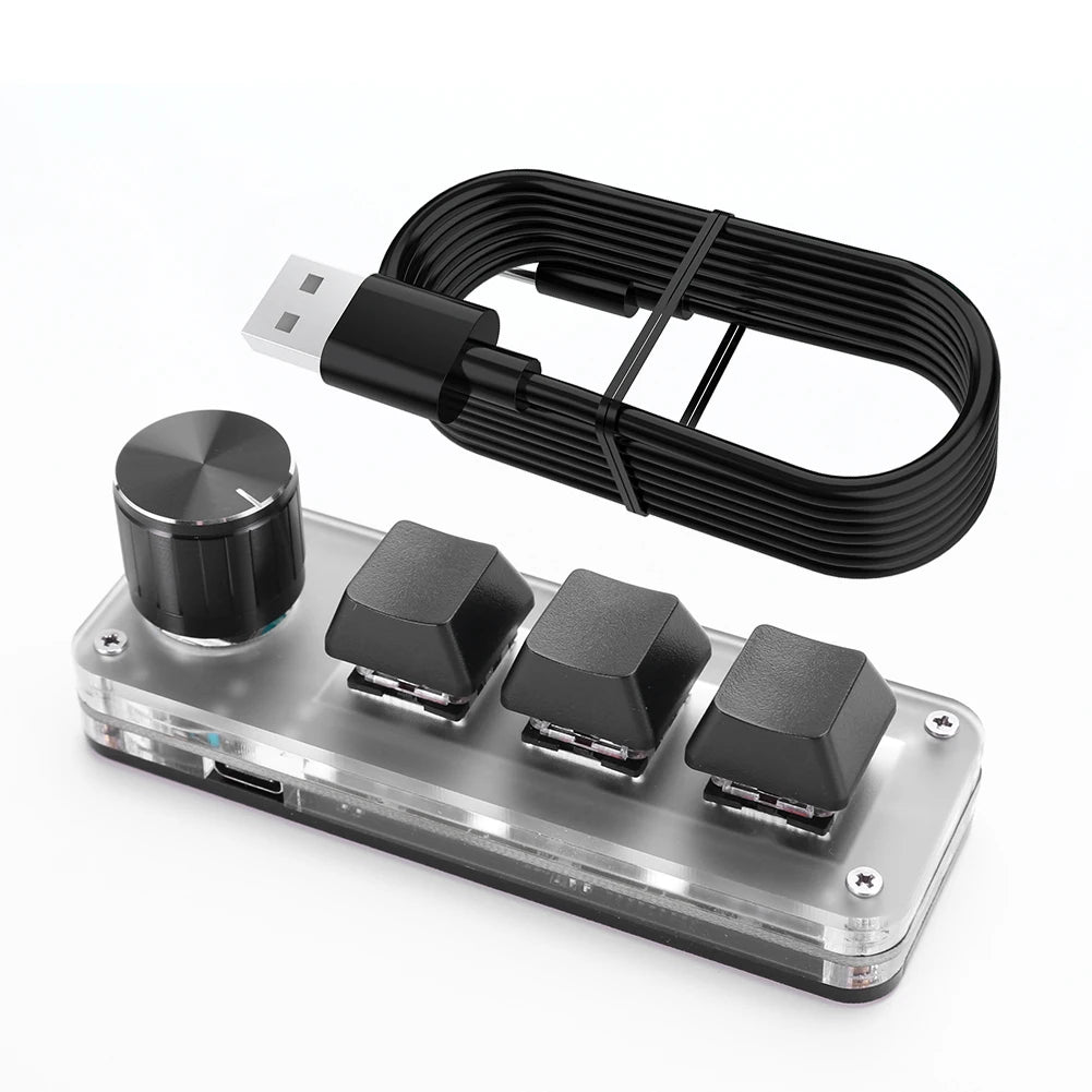 3 Key 1 Knob/4 Key Mini Mechanical BT Keyboard RGB Wired USB Mechanical Macropad Red Switches for Gamers/Designers/Video Editor