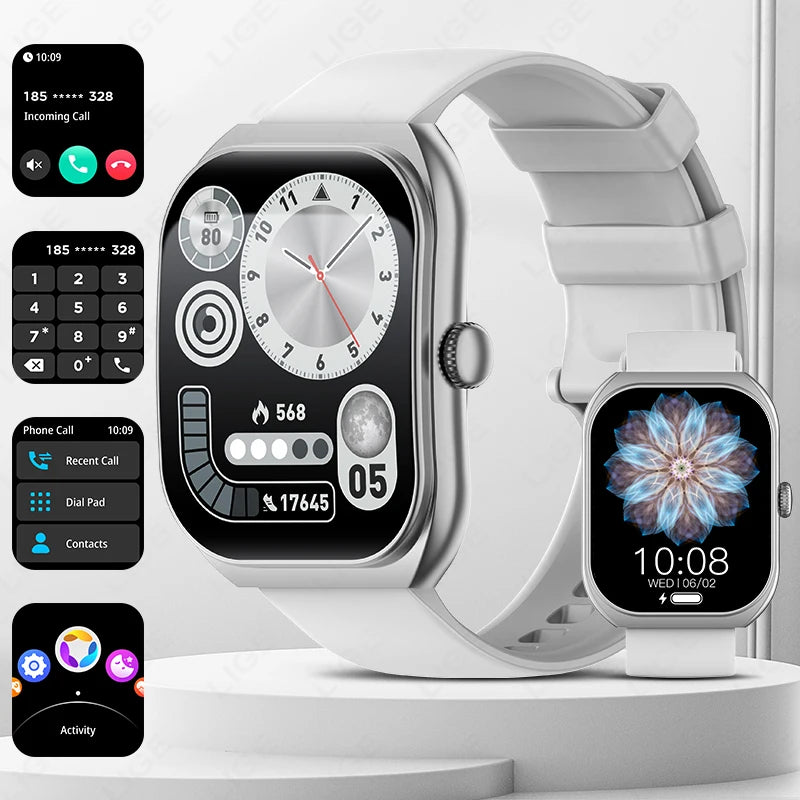 LIGE 2025 Smart Watch For Android IOS Phone 2.01" 3D Curved Screen Bluetooth Call Blood Oxygen Heart Rate Smart Watch Women Men