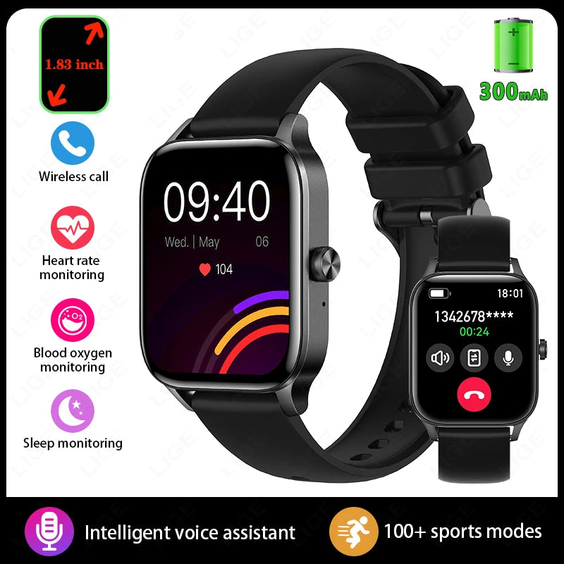 Fashion Smart Watch Men Women 1.85” HD Screen Custom Watch Face Health Monitor Women’s Watch Bluetooth Call Sports Smartwatches