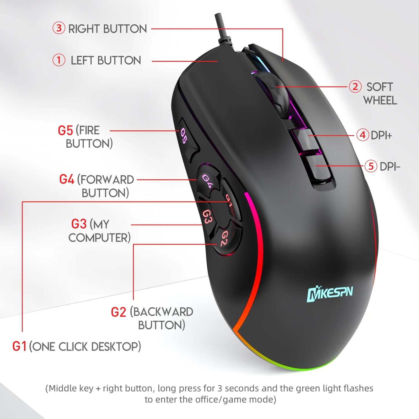 Gaming Ergonomic Mouse RGB Gaming Wired Mouse with 12800 Adjustable DPI, 10Programmable Buttons,for Gamer Office