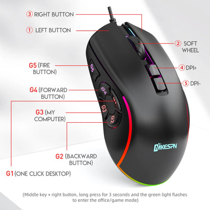 Gaming Ergonomic Mouse RGB Gaming Wired Mouse with 12800 Adjustable DPI, 10Programmable Buttons,for Gamer Office
