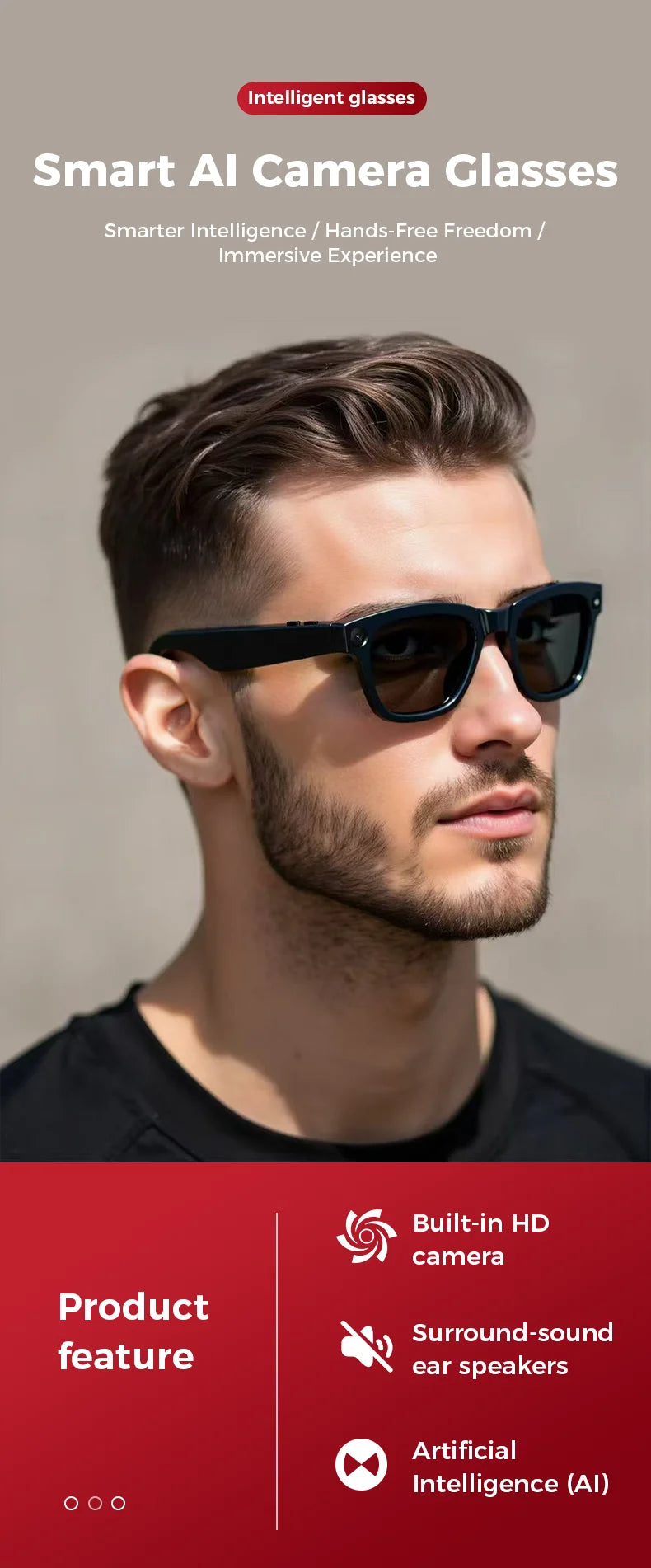 2025 New 800w HD Smart Glasses UV Protective Voice Assistant Touch Control Hands-Free Sound Surround Local Music Smart Glasses
