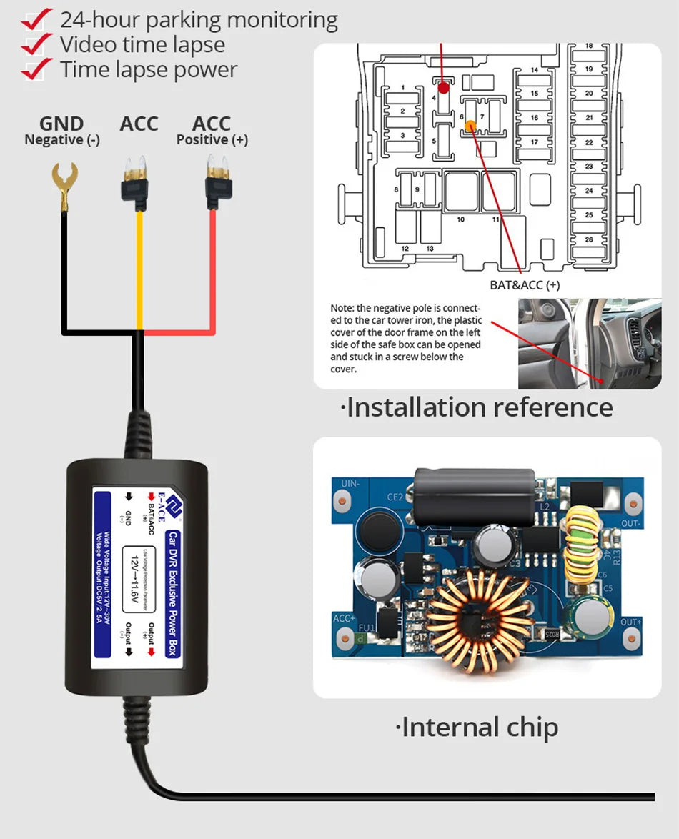 Dash Cam 4K HD Ultra Wide Angle Loop Recording Dash Cam Built-in WiFi Optional Dual Lens 24 Hours Parking Monitoring