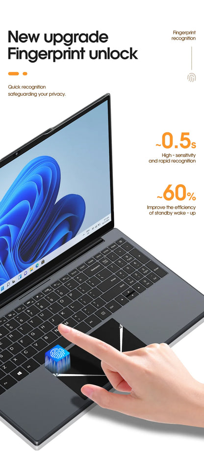 15.6" Ultra Slim Laptop 16GB RAM 512GB SSD Intel N5095 Notebook 1920*1080 FHD Screen Windows 10 Office Study Portable Computer