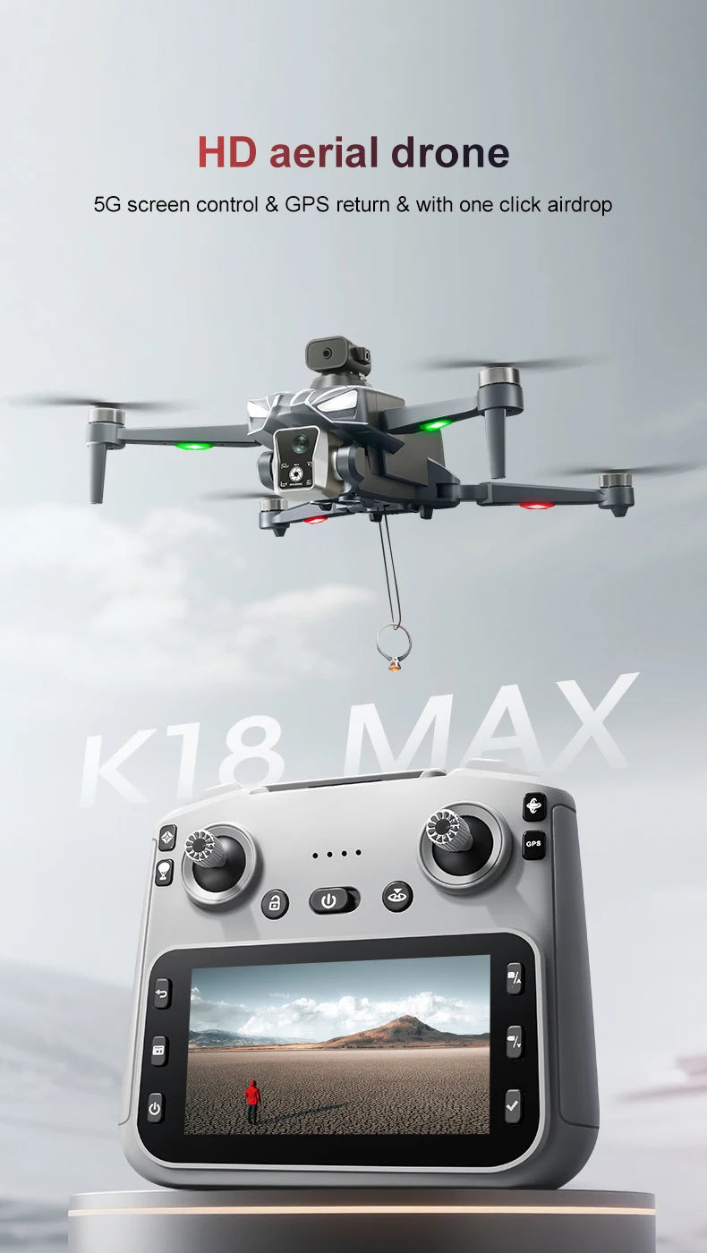 2025 K18 Max Airdrop GPS Drone 5G Screen Control Dual Camera Obstacle Avoidance 8K Aerial Photography Brushless Quadrotor Toy