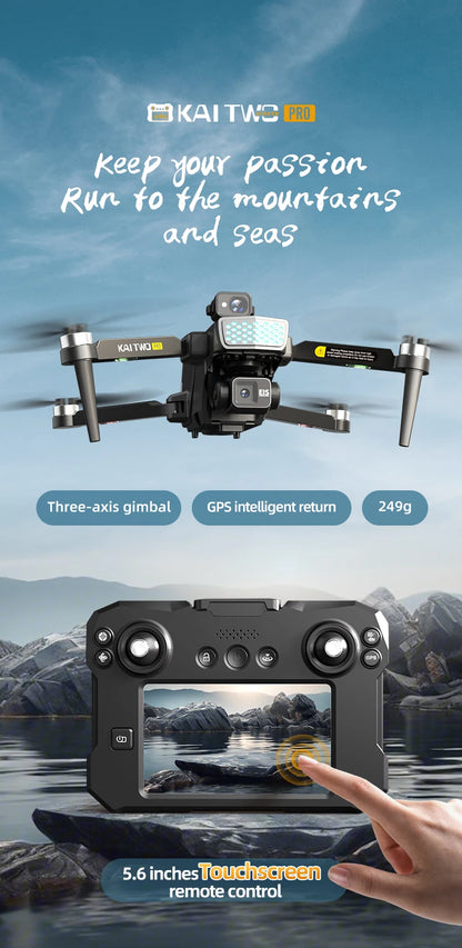 2025 KAITWO three-axis gimbal 5.6-inch touchscreen version with all-round laser obstacle avoidance, GPS optical flow positioning