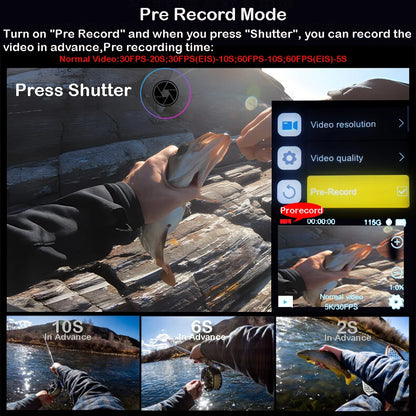 Action Camera 5K 4K60FPS 50MP 2.0 Touch EIS Pre-Record Wireless Mic Wi-Fi 170D DVR Webcam Waterproof 30M 5X Zoom Sports Camera