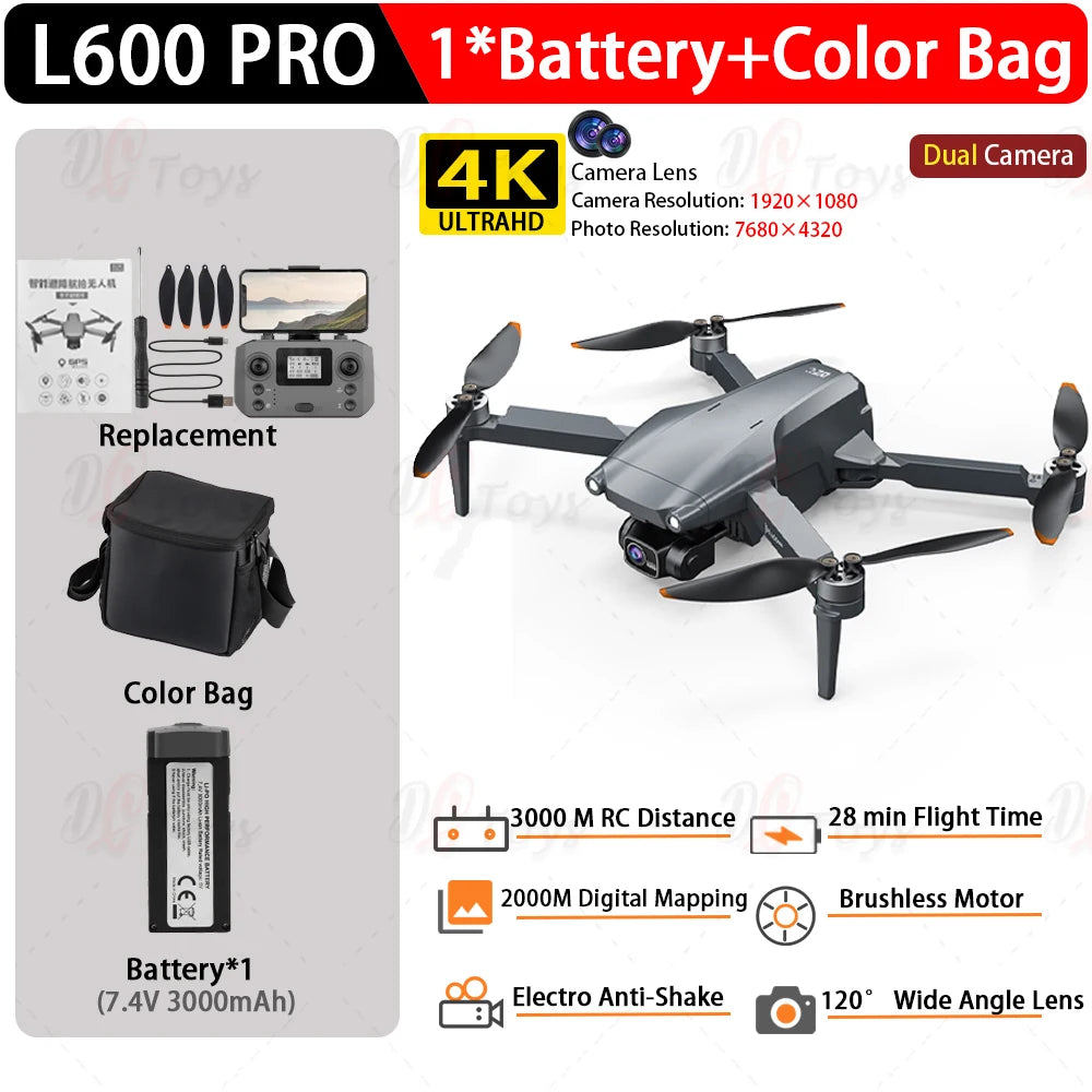L600-1/L600 PRO MAX Remote control drone with screen Dual camera 4K Professional dron with camera GPS FPV quadcopter 3KM flight