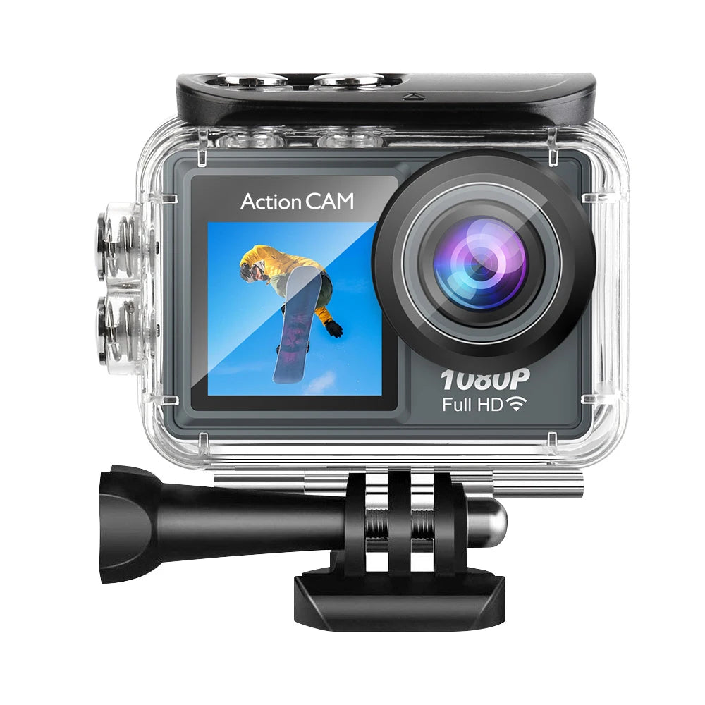 Action Camera Full HD 1080P 12MP Waterproof 30M Underwater Dual Screen With WiFi Wide Angle Sport Camera With Motion Detection